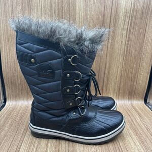Sorel Womens Tofino II Faux Fur Cuff Waterproof Boot, Size US 9 Black Quilted